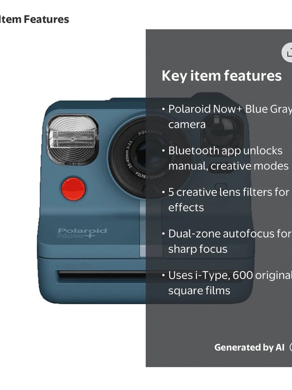 Polaroid Now+ Instant Camera in Blue Grey - Like New plus Topo Strap